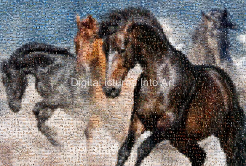 brown and black horses digital art