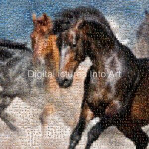 brown and black horses digital art