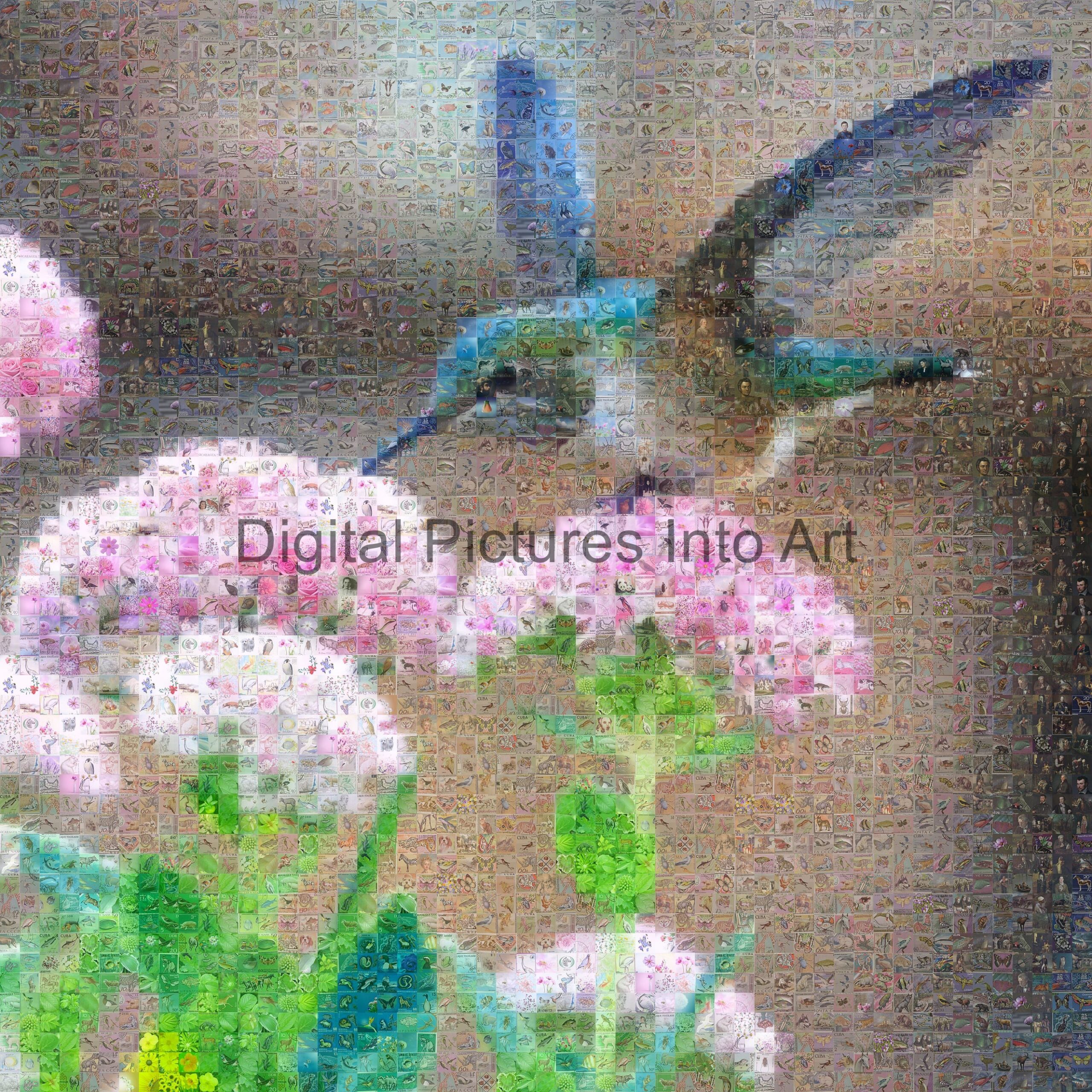 blue bird and pink flowers digital art