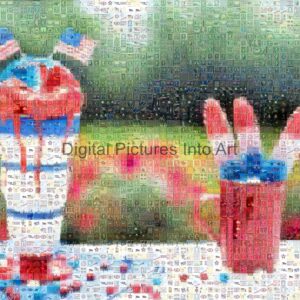 red, white, and blue shaved ice digital art